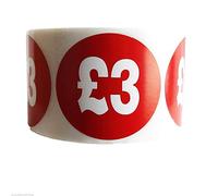 1000 x RED Sign SELF Adhesive Stickers Sticky Labels Swing Labels for Retail Price Display Price of RED Sticker (£3, 40mm OR 4cm)