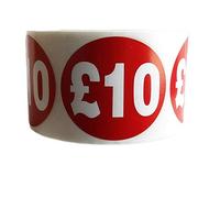 1000 x RED Sign SELF Adhesive Stickers Sticky Labels Swing Labels for Retail Price Display Price of RED Sticker (£10, 40mm OR 4cm)