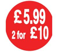 1000 x RED Sign SELF Adhesive Stickers Sticky Labels Swing Labels for Retail Price Display Price of RED Sticker (£5.99 2 for £10, 40mm OR 4cm)