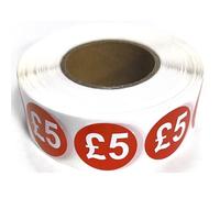 1000 x RED Sign SELF Adhesive Stickers Sticky Labels Swing Labels for Retail Price Display Price of RED Sticker (£5, 25mm OR 2.5cm)