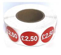 1000 x RED Sign SELF Adhesive Stickers Sticky Labels Swing Labels for Retail Price Display Price of RED Sticker (£2.50, 25mm OR 2.5cm)