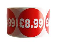 1000 x RED Sign SELF Adhesive Stickers Sticky Labels Swing Labels for Retail Price Display Price of RED Sticker (£8.99, 40mm OR 4cm)