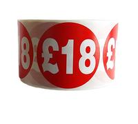 1000 x RED Sign SELF Adhesive Stickers Sticky Labels Swing Labels for Retail Price Display Price of RED Sticker (£18, 40mm OR 4cm)
