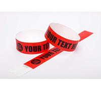 1000 x Tyvek Wristbands Custom Printed Waterproof, Tear-Resistant Event Wristbands for Parties, Events, Festivals, Crowd Management - 1 inch 25 mm (Red)