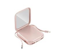 10000mAh 22.5W PD Fast-Charge Mirror Power Bank with Built-In Cables, Compact Portable Charger with Makeup Mirror for Mobile Phones & Devices with 8-Pin & Type-C Ports - Pale Pink