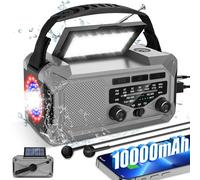 10000mAh Emergency Weather Radio with Solar Charging, Hand Crank & Type-C Charging, Portable Radio AM/FM/NOAA LED Flashlight, Reading Lamp, Compass for Outdoor, Camping, Mobile Phone Charger, SOS