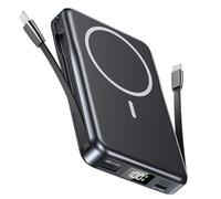 10000mAh Portable Charger for MagSafe, PD 20W Fast Wireless Power Bank for iPhone 16 15 14 13 12 Pro/Pro Max, 5-Device Charging, Powerbank with Built-in Cables & LCD Screen, Airplane Safe