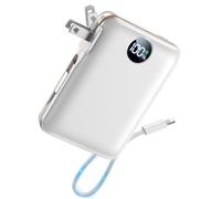 10000mah Power Bank,All in 1 Portable Charger Built in Cable and Foldable Wall Plug Fast Charging USB C PowerBank,22.5W Max Battery Pack, Travel Essentials for iPhone 16/15 Series, Galaxy, MacBook