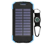 10000mAh Solar Power Bank, Portable Wireless Charger, IP66 Waterproof, with Compass and Dual LED Flashlight, 5.75 x 2.99 x 0.77 in for Outdoor Camping Emergency