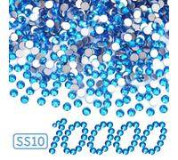 10000PCS Capri Blue Rhinestones Bulk, Flat Back Crystal Glass Stone Round Gems,SS10, 2.7-2.9mm