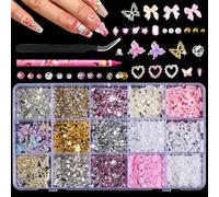 10000Pcs Nail Charms And Gems:Pink Cute Bow Heart 3D Flower Charms For Junk Cases Kit;Gold Chunky Butterfly Charms For Nails Design,Nail Jewels Diamond Rhinestones For Nails;Beads Pearls For Nails
