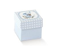 100077S No. 20 Cube Shaped Favour Box with Blue Elephant Birthday Baptism Communion Complete with Card with Custom Print Free Gift