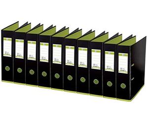 100081036 Elba MyColour Lever Arch File Plastic Outside and Inside 8 cm breit DIN A4 Pack of 10 Black/Light Green