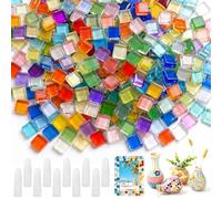 1000g Mosaic Tiles Arts and Crafts Mini Glass Mosaic Tiles Craft Supplies | With Finger Sleeves Craft Mosaic Tiles Mixed Crystal Mosaic Tiles Sheet Mosaic Kits for Adults Children Handmade Crafts DIY