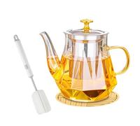 1000ml/35oz Glass Teapot with Pad & Brush, Clear Glass Tea Pot with Infuser for Loose Tea Leaf, High Borosilicate Glass Tea Brewer Tea Maker, Glass Tea Kettle Water Jug with Strainer, Stovetop Safe