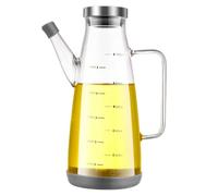 1000ml Clear Glass Oil Dispenser Bottle with Handle, Scale Markings, Lid & Cork Base, Multi-Use Soy Sauce & Olive Oil Container for Kitchen, Dining Room, Cooking & Food Storage
