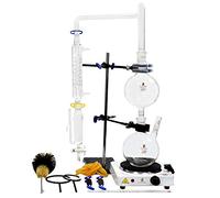 1000ml Essential Oil Distillation Apparatus Lab Glassware Kits Steam Water Distiller Purifier Kits w/Hot Stove Separating Funnel Graham Condenser (1000ml)