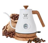1000ml Gooseneck Electric Kettle, 1350W Stainless Steel Coffee Kettle with Visual Temperature,Wood Grain Base/32℉-212℉ Temperature Control/Anti-dry Burn Protection, Fast Heating Tea Kettle white