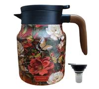 1000ml Smart Temperature Control Vintage Floral Tea Thermos Stainless Steel Insulated Mug with Built-In Filter Double Wall Vacuum Travel Tumbler for Hot Cold Drinks (Red flower)