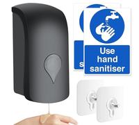 1000ML Wall Mounted Liquid Soap Dispenser, Manual Gel Liquid Shampoo Dispenser Detergent Container for Bathroom Home Hotel School with 2 Pcs USE HAND SANITISER Sign 2 Punch-free Screw Stickers(Black)