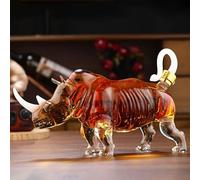 1000ML Whiskey Decanter Bottle - Art Statue, 3D Rhino Novelty Glass Wine Bottles, Rhino Formed Whiskey Decanter Sculpture, Creative Hand Blown Animal Statues Barware, Decor Gift