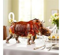 1000ML Whiskey Decanter Wine Bottles Art Statue Figurine - 3D Rhino Formed Shape Whiskey Decanter, Novelty Cow Themes Glass Wine Bottles Sculpture, Home & Bar Decor Gifts