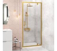 1000mm Brushed Brass Pivot Hinge Shower Door 6mm Safety Tempered Glass Reversible Shower Enclosure Cubicle Screen