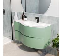 1000mm Green Wall Hung Right Hand Curved Vanity Unit with Basin - Tulum