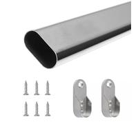 1000mm Oval Wardrobe Rail, Polished Chrome Hanging Tube, Wardrobe Oval Hanging Rail with End Supports and Screws, Clothes Storage Pole Closet Organizer