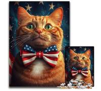 1000Pc Adults Jigsaw Puzzle American Flag Cat Wooden Puzzles Fun Games, Is Ideal As A Gift for The Whole Family for for Age 14 50X75CM