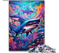 1000Pc Adults Jigsaw Puzzle Animal Art Shark Jigsaw Puzzles size 26x38cm Perfect for Family Fun, Party Games, Birthday Party Favors