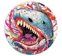 1000Pc Adults Jigsaw Puzzle Animal Art Shark Round Jigsaw Toys Gift Educational Intellectual Decompressing Fun Family Game (67.5x67.5cm)