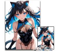 1000Pc Adults Jigsaw Puzzle Anime Cat Girl in Black Late Bodysuit Blue Series Collection Paper Jigsaw Puzzles for Adults DIY Home Decor Gift Brain Teaser Game 1000 PCS(38x26cm)