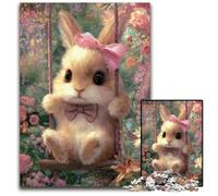 1000Pc Adults Jigsaw Puzzle Baby Bunny on The Swing Cardboard Puzzles Fun Games, Is Ideal As A Gift for The Whole Family for for Age 14 26X38CM