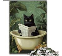 1000Pc Adults Jigsaw Puzzle Black Cat in The Bathroom Impossible Jigsaw Puzzles for Adults Gift DIY Fun Suitable for Home Living Room Office Decoration (Size 26x38cm)