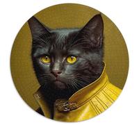 1000Pc Adults Jigsaw Puzzle Black Cat in Yellow Round Jigsaw Puzzle 1000 Pieces Brain Teaser Game for Teenagers, Perfect 67.5x67.5cm