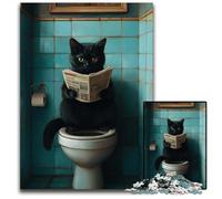 1000Pc Adults Jigsaw Puzzle Black Cat on Toilet Cardboard Jigsaw Puzzles Challenging Brain Teaser for Teenagers, Family Game Night Fun 26X38CM
