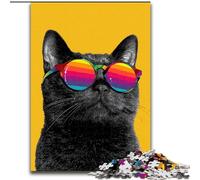 1000Pc Adults Jigsaw Puzzle Black Cat with Glasses Jigsaw Puzzles Made of cardboard Family Activity Game for Teenager, DIY Home Decor Brain Teaser Gift size 38x26CM