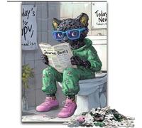 1000Pc Adults Jigsaw Puzzle Black Leopard Go Toilet Wooden Jigsaw Puzzles size : 50x75cm Perfect Home Or Office Decor, Ideal