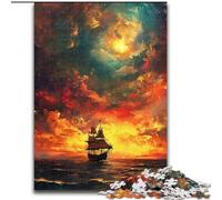 1000Pc Adults Jigsaw Puzzle Boat at Sunset Made of Wood, for Parents, Lovers, Friends - Age 14+ 50x75cm for Birthday Holiday Christmas