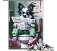 1000Pc Adults Jigsaw Puzzle Border Collie Go Toilet cardboard Jigsaw Puzzles size : 26x38cm Perfect Home Or Office Decor, Ideal