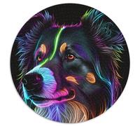 1000Pc Adults Jigsaw Puzzle Border Collie Round Jigsaws 1000 Pieces for Adults Brain-Challenging DIY Decorative Game, Family Interactive Toy 67.5x67.5cm