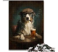 1000Pc Adults Jigsaw Puzzle Border Collie Smoking Wooden Jigsaw Puzzles for Adults 26X38CM Relaxing Entertainment, Home Decor