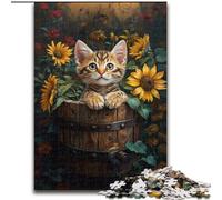 1000Pc Adults Jigsaw Puzzle Cat Among Sunflowers Wooden Jigsaw 50X75CM Interactive Family Game, Brain Challenge, Educational Toy