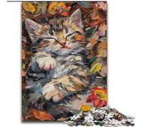 1000Pc Adults Jigsaw Puzzle Cat in The Fallen Leaves Jigsaw Puzzles size 50x75cm Family Interactive Game, Craft Gift with Colorful Artwork
