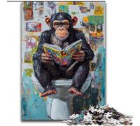 1000Pc Adults Jigsaw Puzzle Chimpanzee on The Toilet Made of cardboard, Idea, Humorous Artwork, Detailed Artwork size 38x26CM for Birthday Holiday Christmas