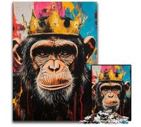 1000Pc Adults Jigsaw Puzzle Chimpanzee Wearing Crown Cardboard Jigsaw Puzzles Educational Games, Enhance Love between Couples for Age 14 Years Up 26X38CM