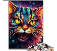 1000Pc Adults Jigsaw Puzzle Colorful Art Psychedelic Cat Puzzles for Adults Perfect for Home & Office Decor, Parties, Birthdays (Szie 26x38cm)