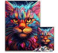 1000Pc Adults Jigsaw Puzzle Colorful Art Psychedelic Cat Wooden Jigsaw Puzzles for Adults Fun at Home Activities, Birthday Present, Travel Gifts 50x75CM/19.68x29.52inch