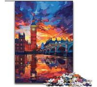 1000Pc Adults Jigsaw Puzzle Colorful London Big Ben Made of Wood, for Parents, Lovers, Friends - Age 14+ 50x75cm for Birthday Holiday Christmas